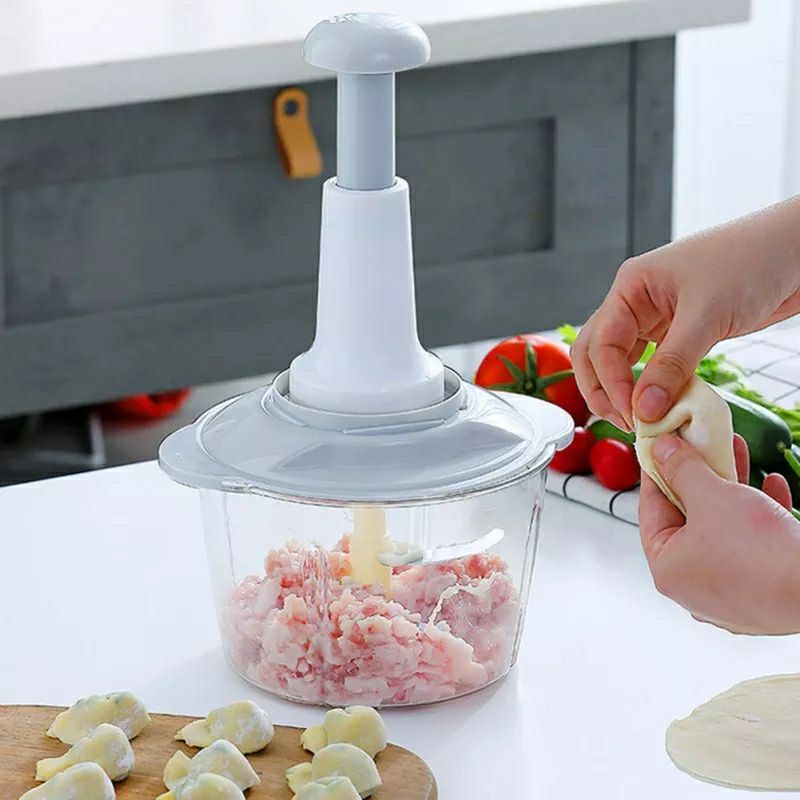 Multifunction Manual Push Chopper with Slicer, Grater & Beater