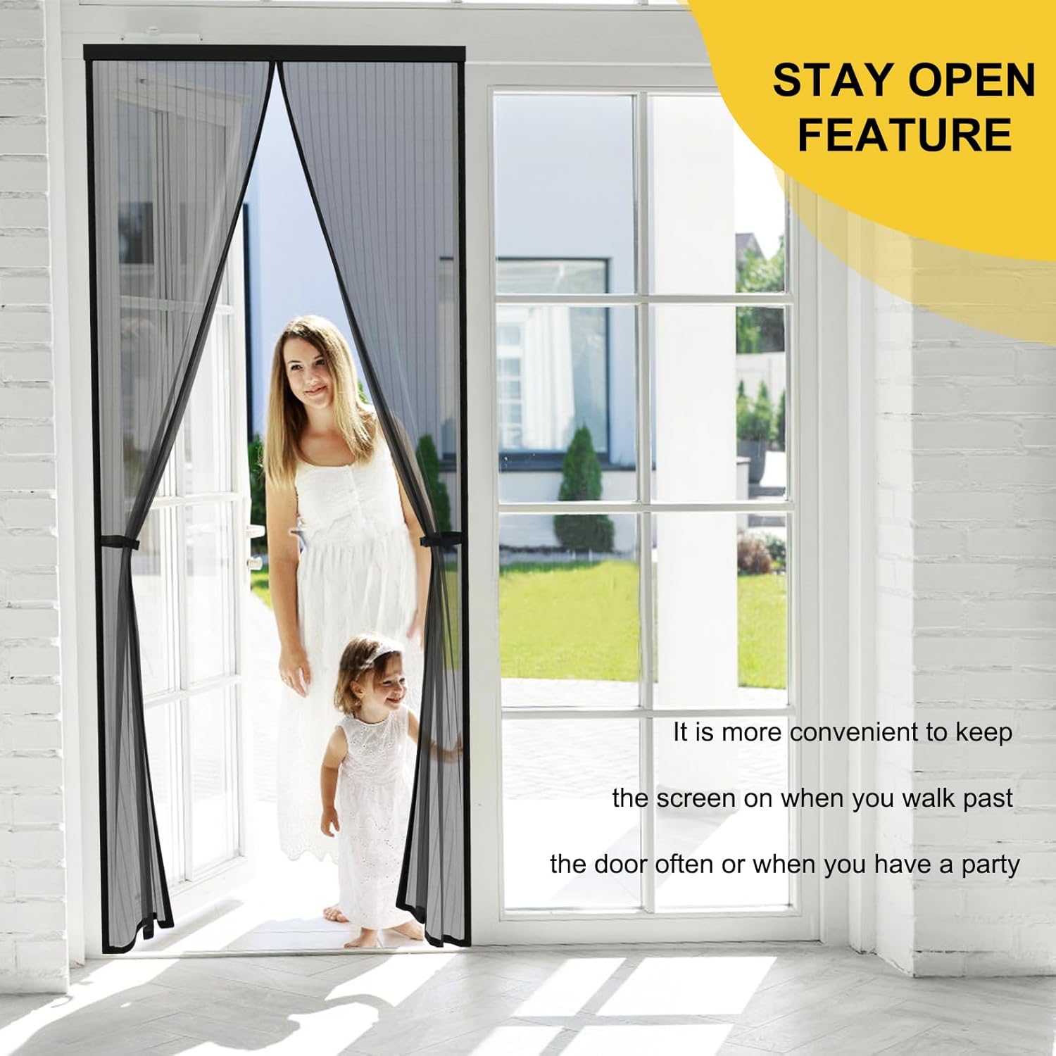 Magic Mesh Deluxe- Hands Free Magnetic Screen Door, Mesh Curtain Keeps Bugs Out