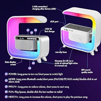 RGB G-Shaped Lamp with Bluetooth Speaker & Wireless Charger