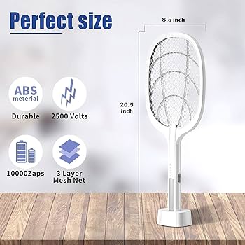 2 In 1 DualCharge Mosquito Zapper Racket Large Size