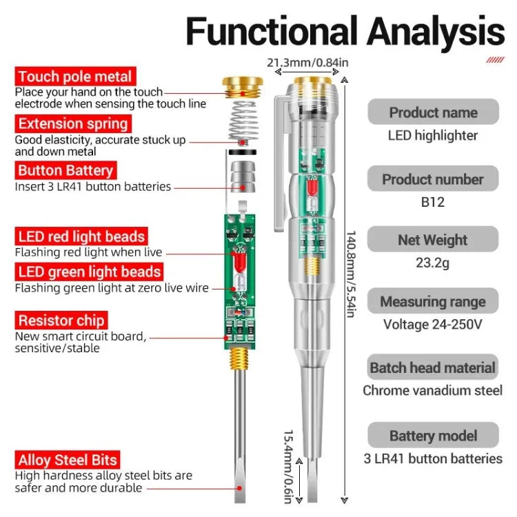 Electrical Voltage Tester Pen with LED Indicator