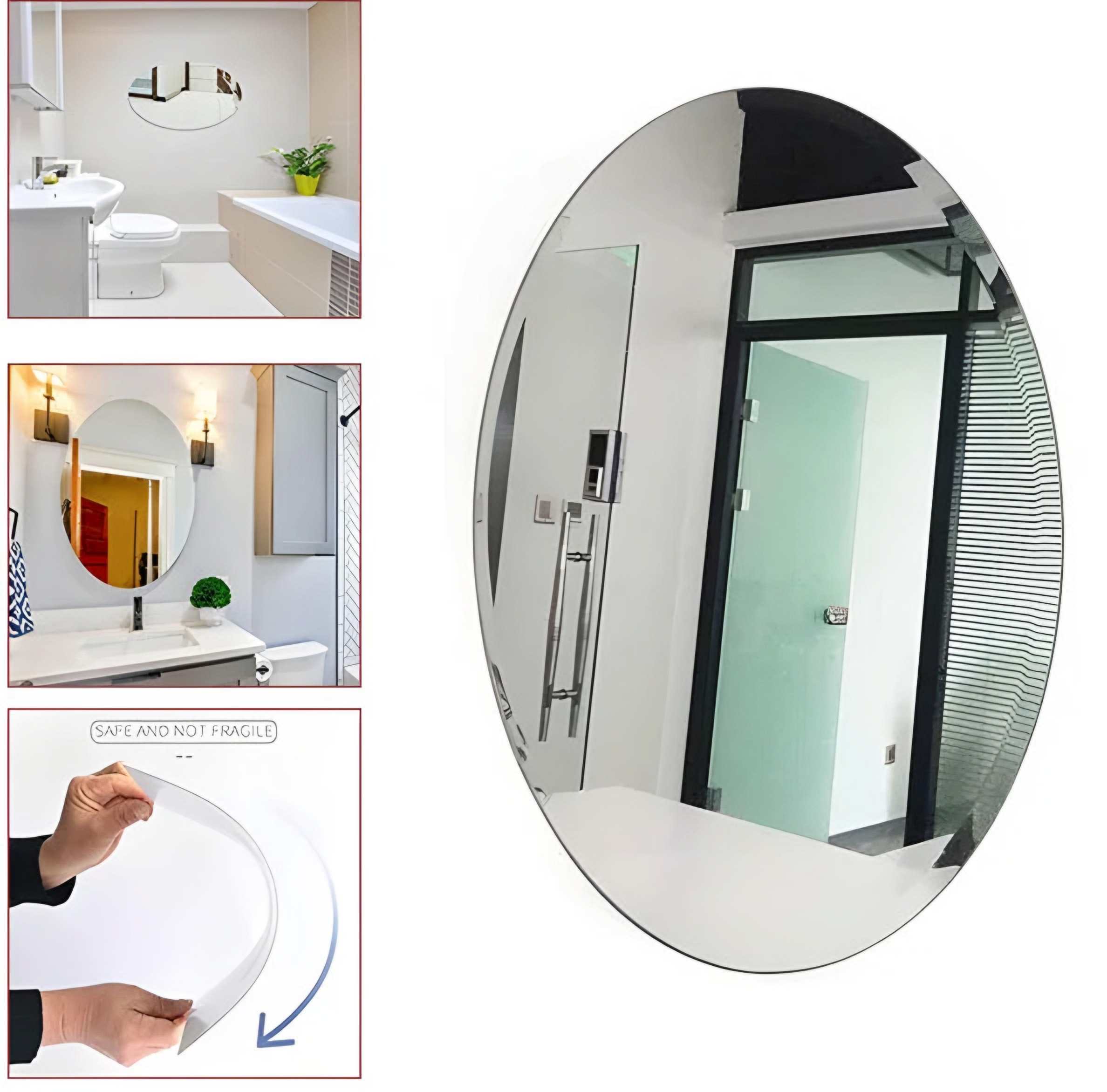 3 Pcs Shatterproof, Flexible, Stylish and Self Adhesive Oval Shape Mirror Sticker