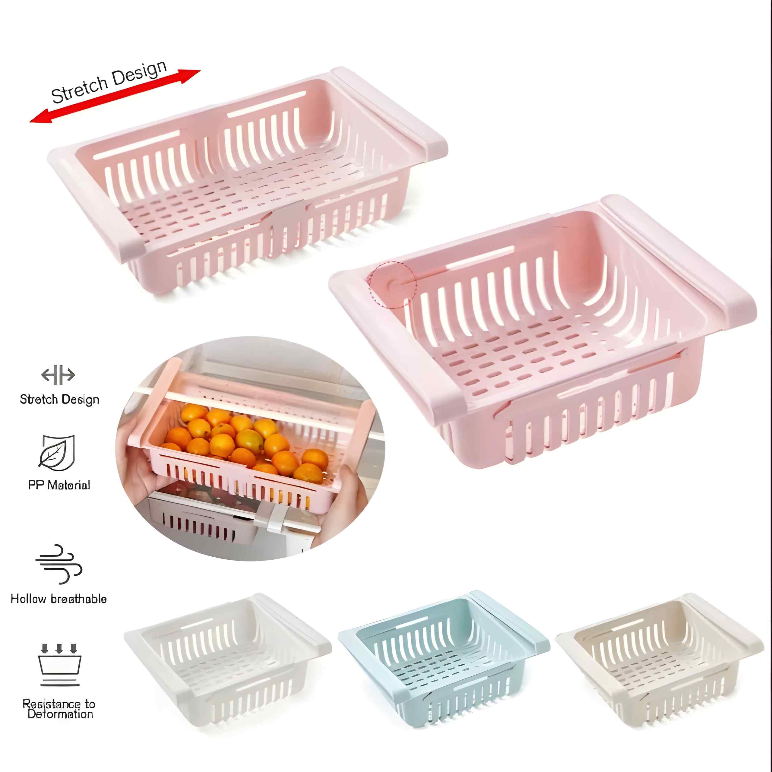 Adjustable Fridge Storage Basket Racks & Sliding Tray