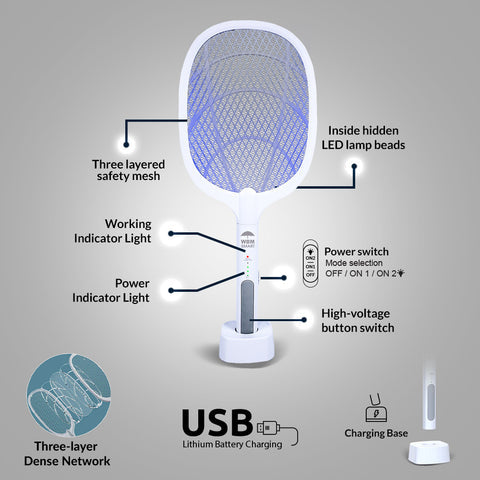 2 In 1 DualCharge Mosquito Zapper Racket Large Size