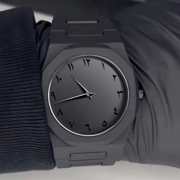 Arabic Aura Watch – Elegant Black Wristwatch with Arabic Numerals