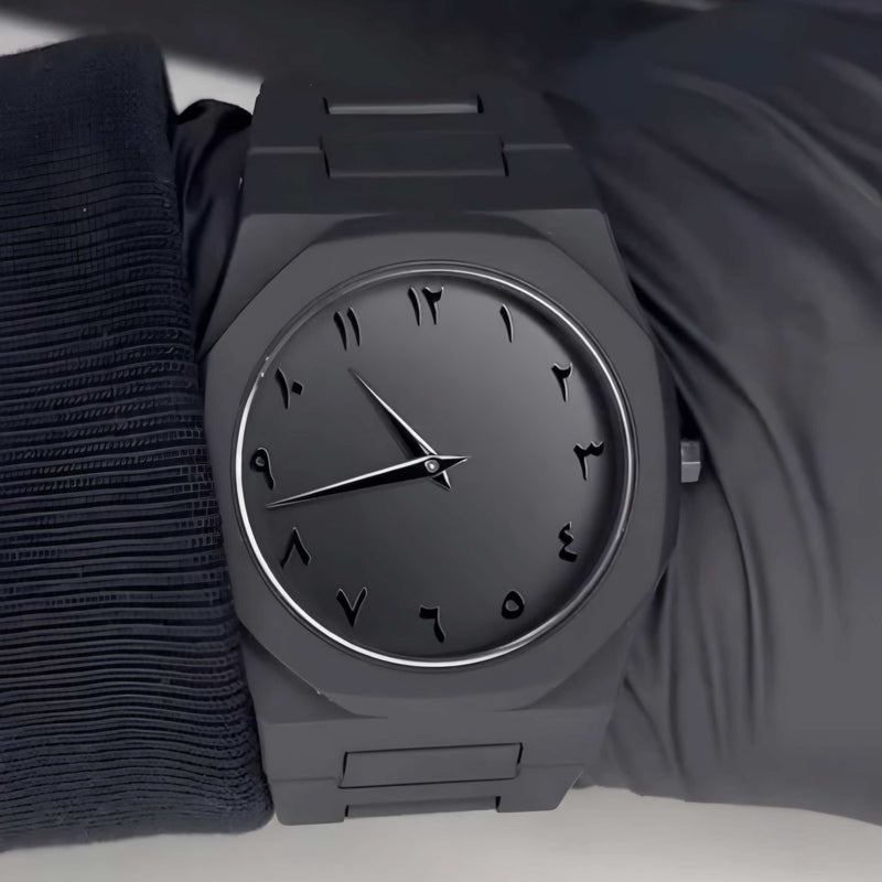 Arabic Aura Watch – Elegant Black Wristwatch with Arabic Numerals
