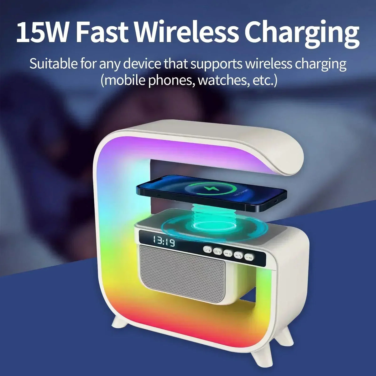 RGB G-Shaped Lamp with Bluetooth Speaker & Wireless Charger
