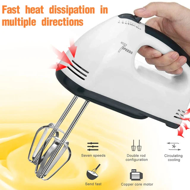 7-Speed Electric Hand Mixer with Stainless Steel Attachments
