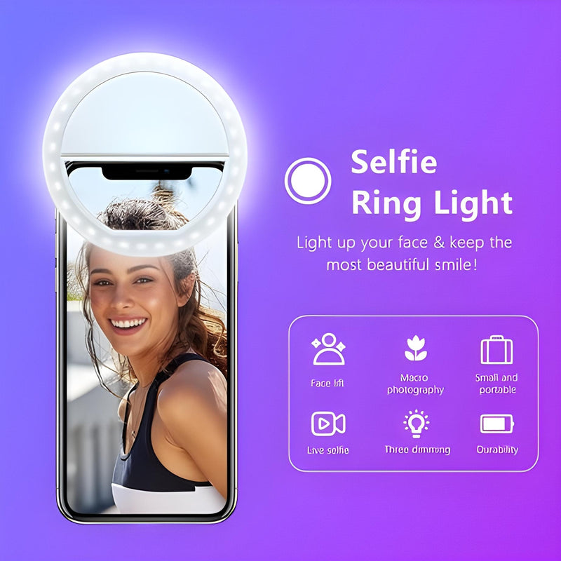 Buy 1 Get 1 Free Rechargeable Mini Mobile Selfie LED Ring Light (2Pcs)