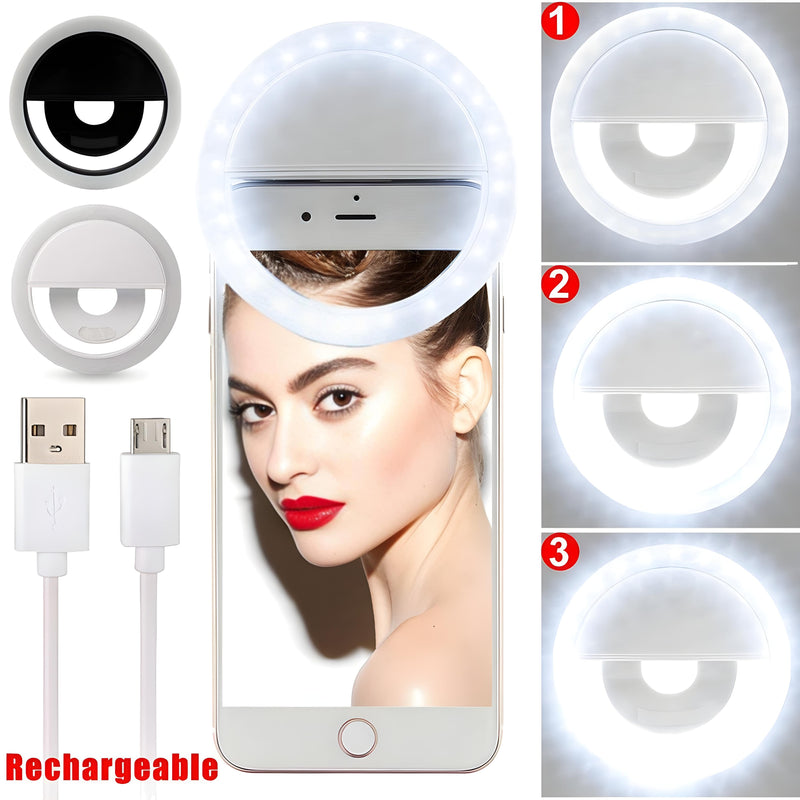 Buy 1 Get 1 Free Rechargeable Mini Mobile Selfie LED Ring Light (2Pcs)