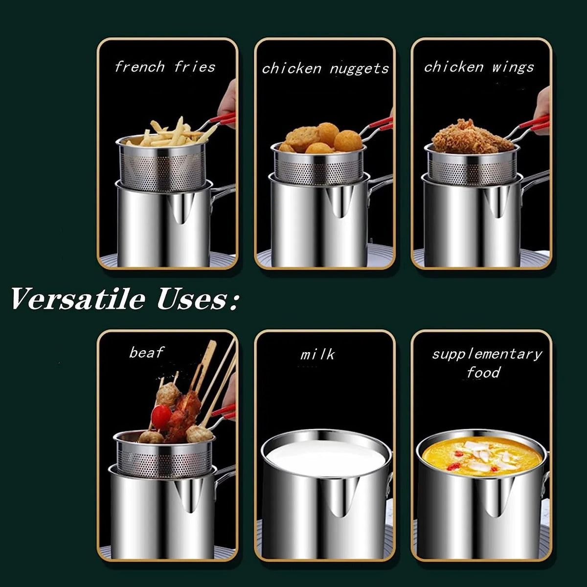 1200ml Stainless Steel Deep Fryer Pot with Strainer Basket