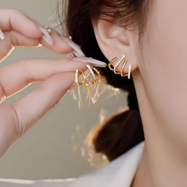 W Shape Zircon Korean Earring Cuff Earrings That Look Like Multiple Piercings