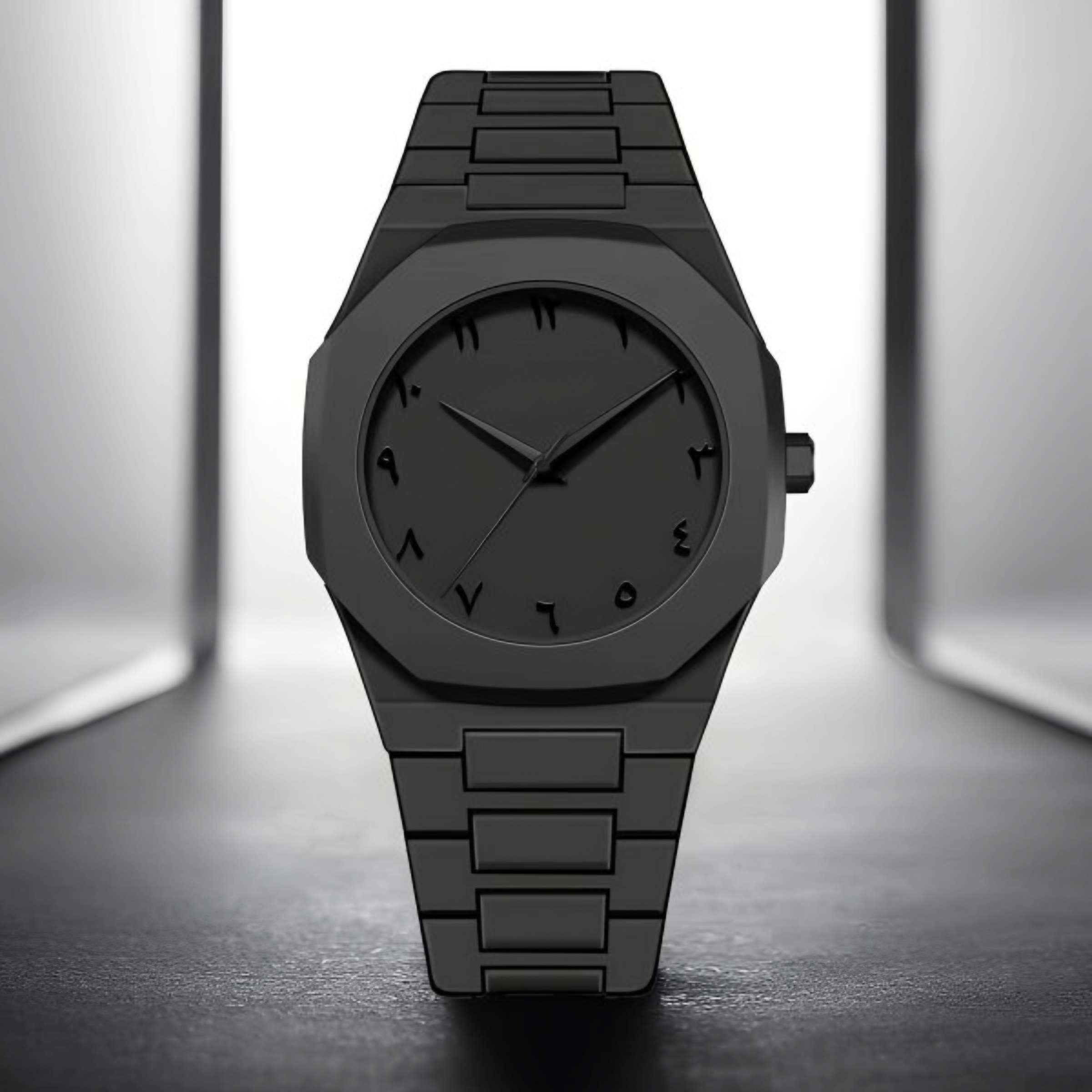 Arabic Aura Watch – Elegant Black Wristwatch with Arabic Numerals