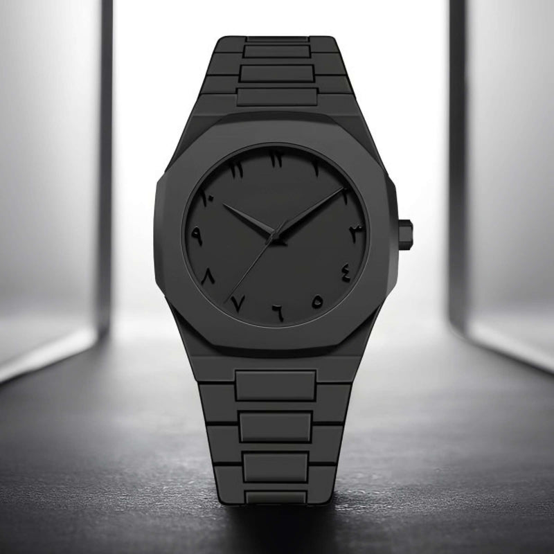 Arabic Aura Watch – Elegant Black Wristwatch with Arabic Numerals