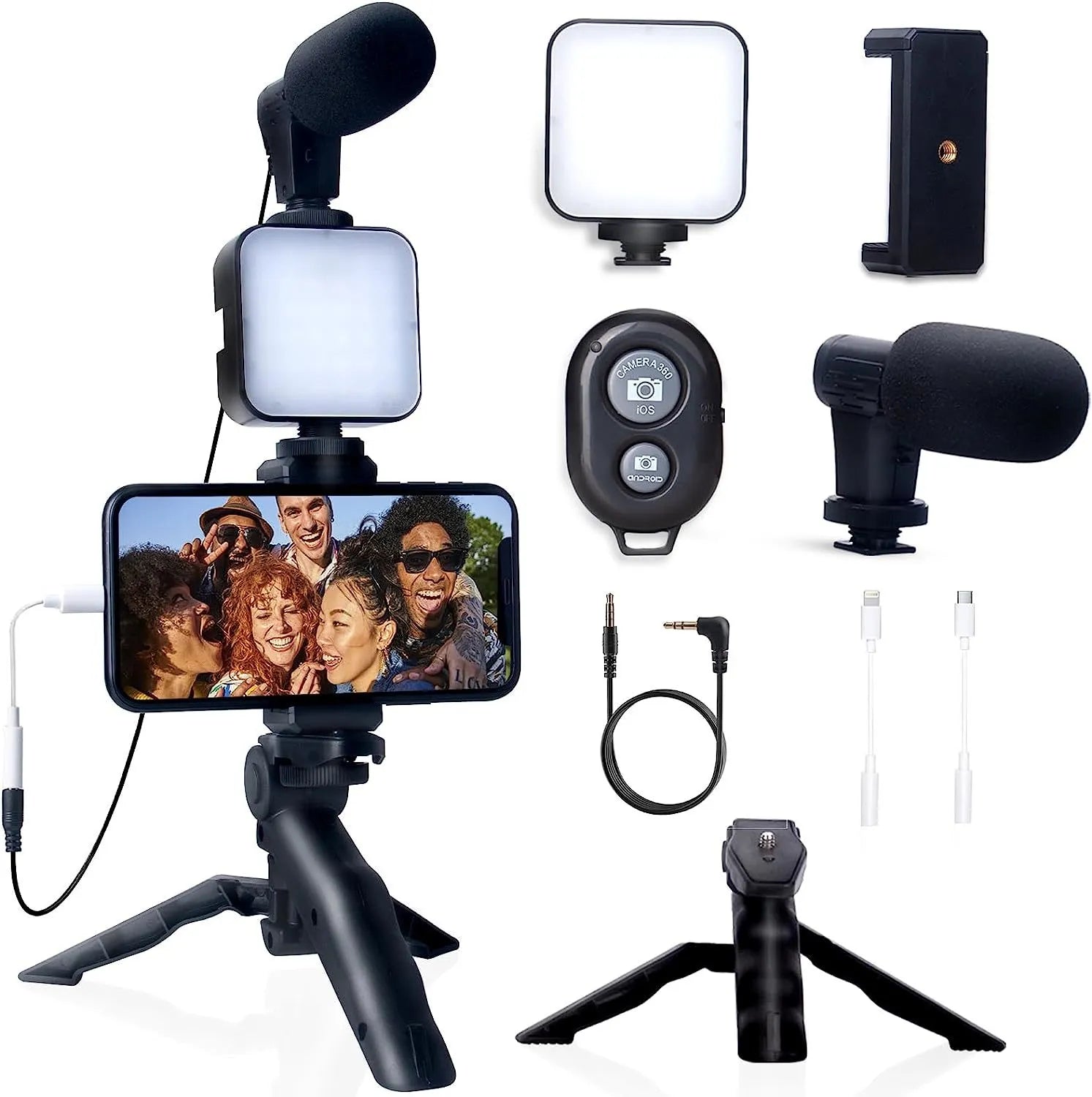 Imported All in one Vlogging Video Making Kit Super Flexible Universal Tripod with Microphone and Light