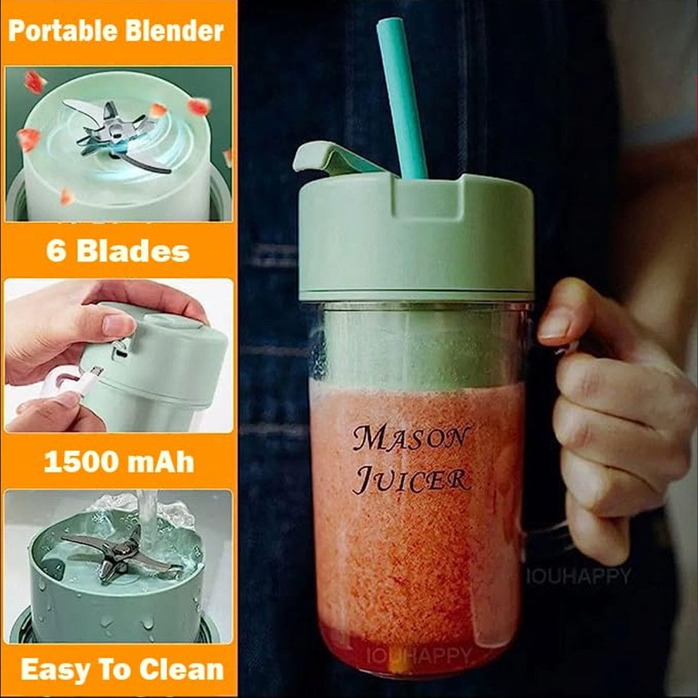 Portable Mini USB Rechargeable Juicer Blender with 6 Rotating Blades and Straw Cup For Effortlessly Blends Fruits, Veggies, and More