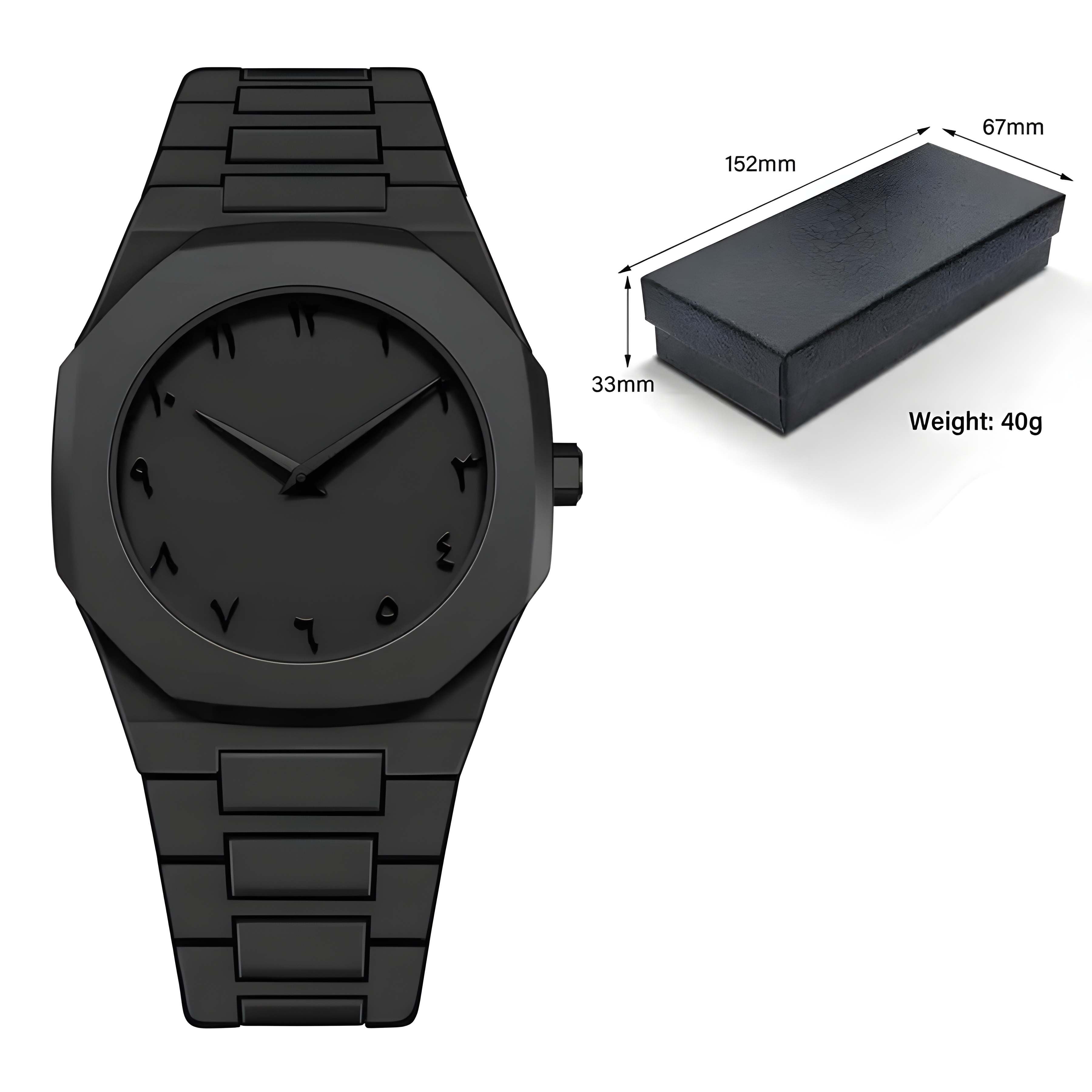 Arabic Aura Watch – Elegant Black Wristwatch with Arabic Numerals
