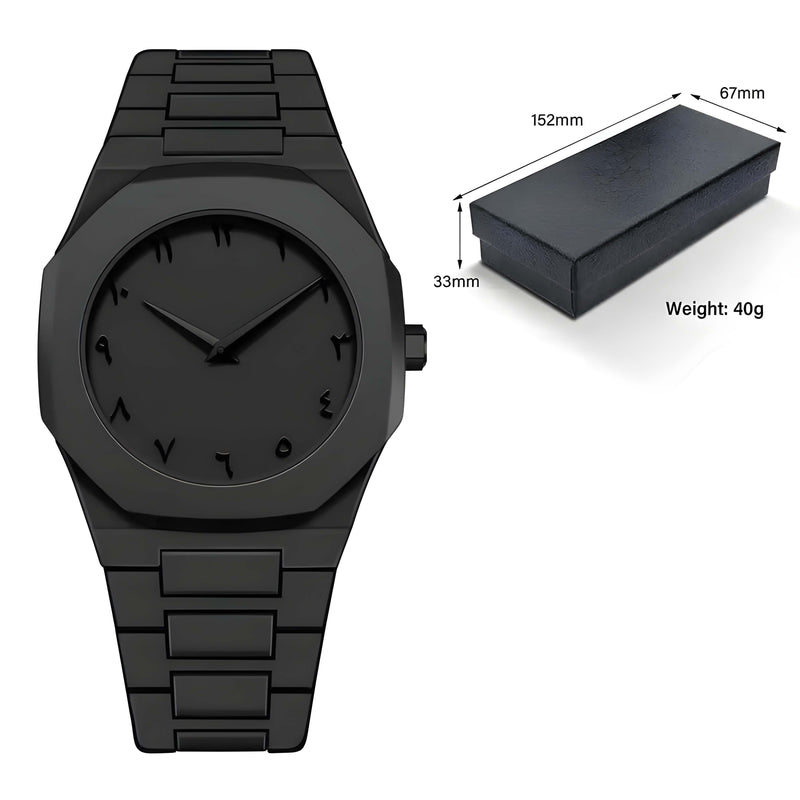 Arabic Aura Watch – Elegant Black Wristwatch with Arabic Numerals