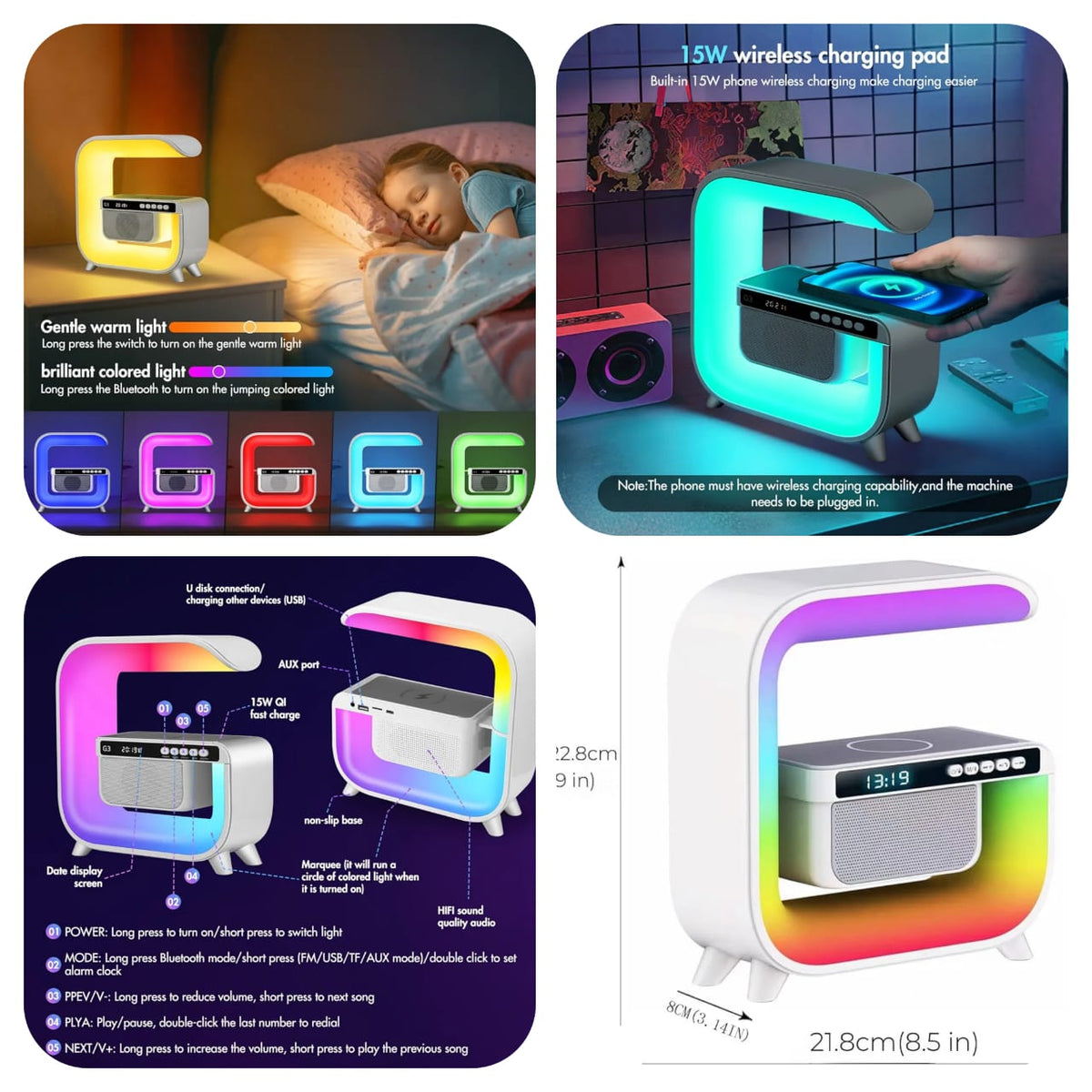 RGB G-Shaped Lamp with Bluetooth Speaker & Wireless Charger