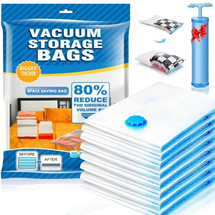 Vacuum Storage Bags Set – 5 Bags + Hand Pump