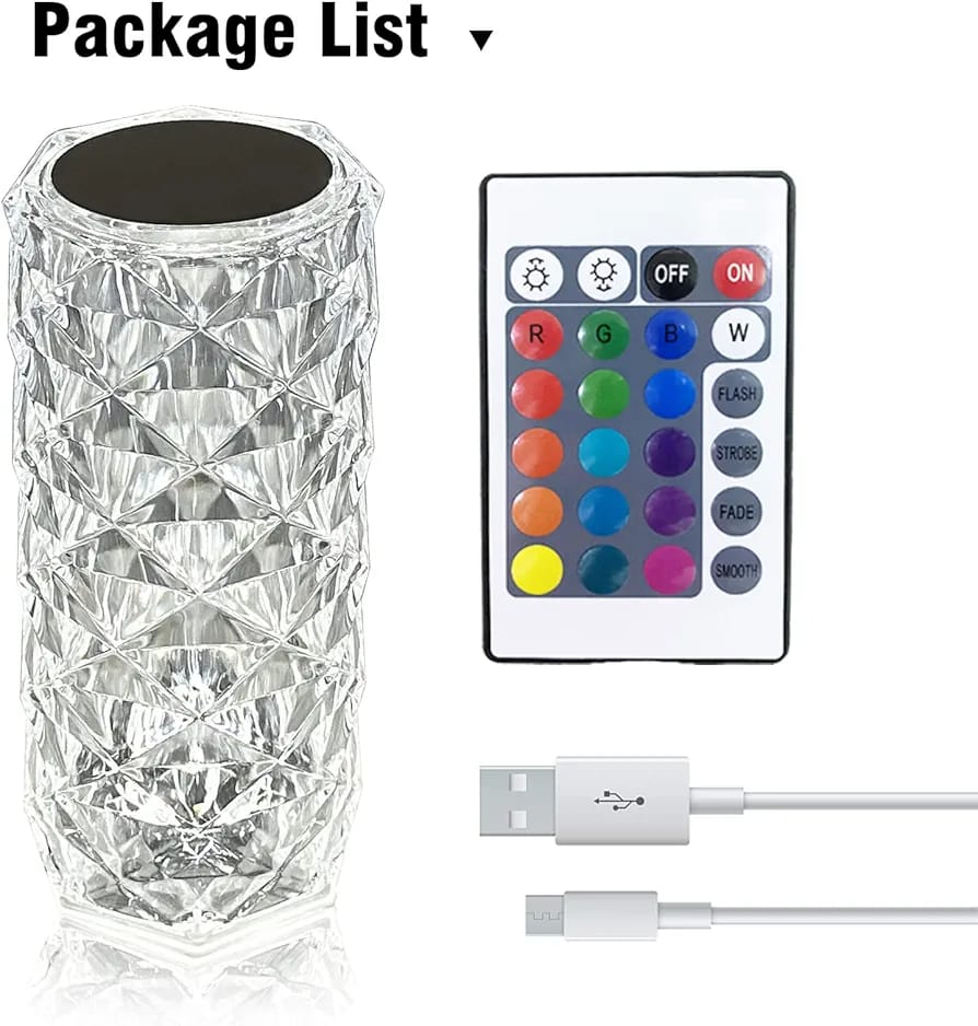 16-Color Crystal Rose Touch Lamp with Remote