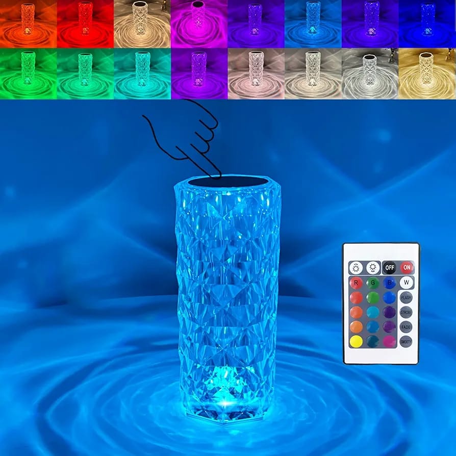 16-Color Crystal Rose Touch Lamp with Remote