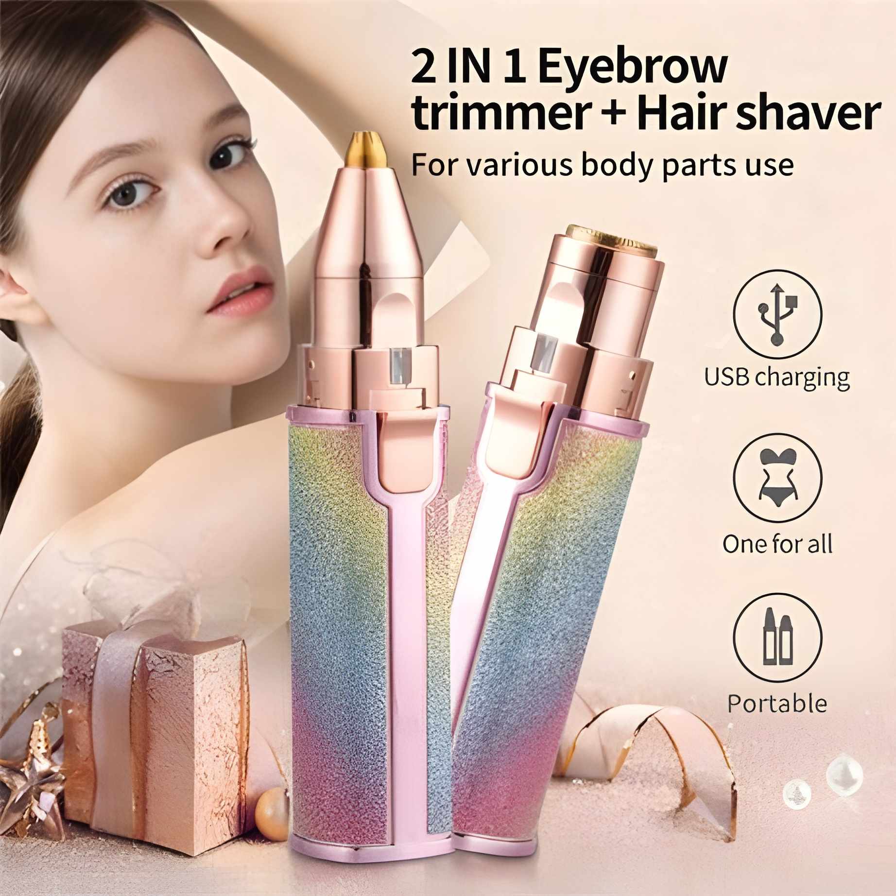2 IN 1 Rechargeable Electric Eyebrow Trimmer & Shaver for Multiple Body Parts