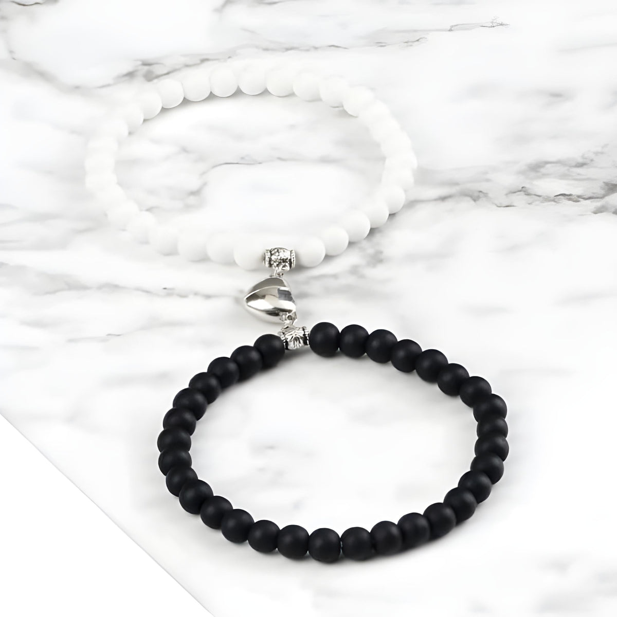 Square product hero - Pack Of 2 Beads Black And White Couple Bracelet