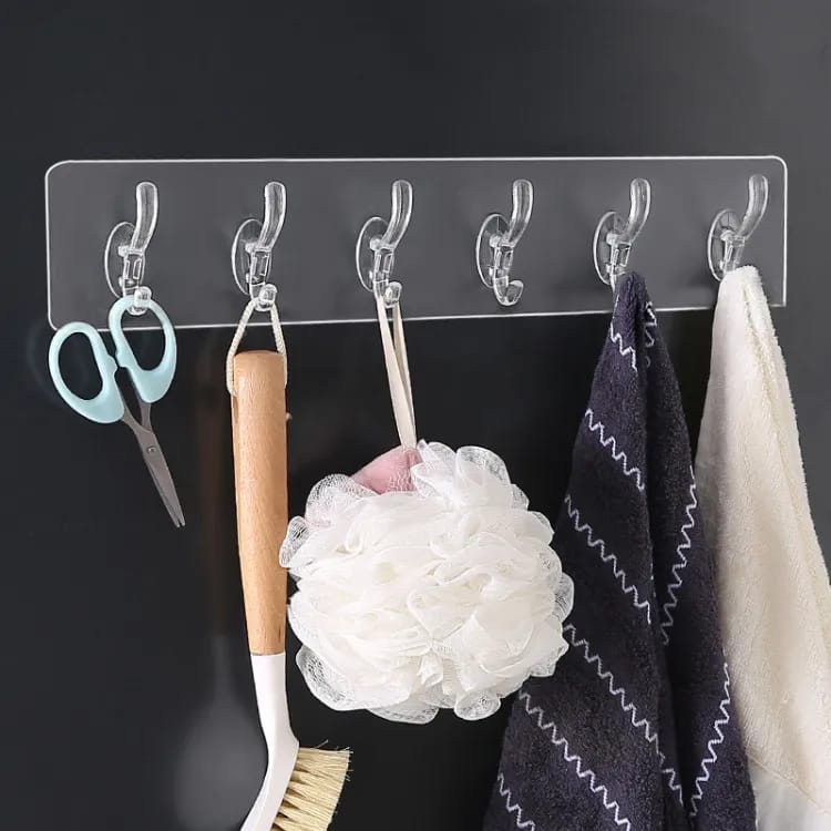 Wall-mounted six-hook organizer