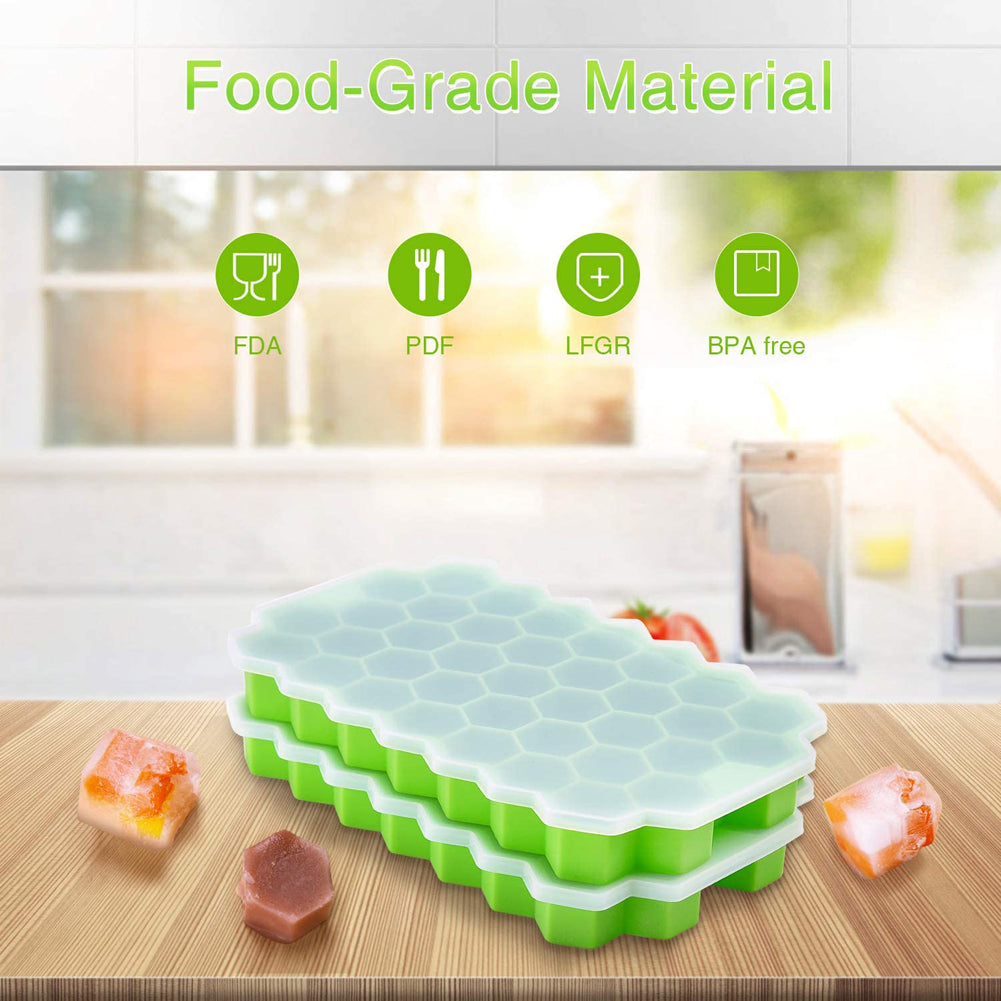 37-Cavity Silicone Ice Cube Trays with Lids – Pack of 2