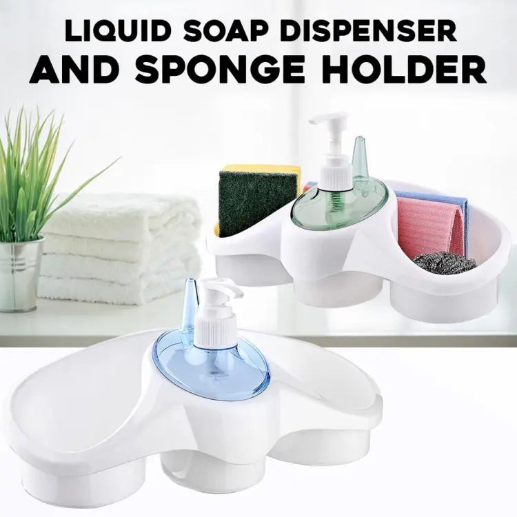 3 In 1 Plastic Dish Soap Dispenser With Sponge Holder For Kitchen