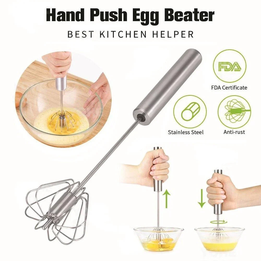 Semi-Automatic Stainless Steel Egg Beaters – Pack of 2